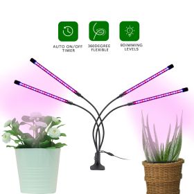 Top LED Grow Light,6000K Full Spectrum Clip Plant Growing Lamp with White Red LEDs for Indoor Plants,5-Level Dimmable,Auto On Off Timing 4 8 12Hrs (Type: 4 head)