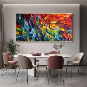 Handmade Oil Painting Original Colorful Feathers Oil Painting On Canvas Large Wall Art Abstract Colorful Painting Custom Painting Living room Home Wal (Style: 1, size: 150X220cm)