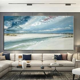 Hand Painted Oil Paintings Abstract Seascape Painting Beach Ocean  Living Room Hallway Luxurious Decorative Painting (Style: 1, size: 75x150cm)