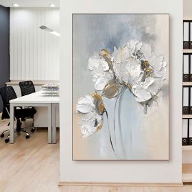 Handmade Oil Painting Fancy Wall Art Personalized Gifts Abstract White Floral Painting On canvas Large Flower Oil Painting Minimalist Modern Living Ro (Style: 1, size: 100X150cm)