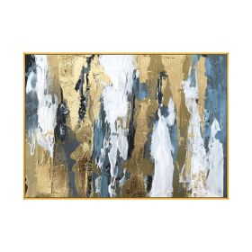 Abstract Gold Foil Block Painting Beige Poster Modern Golden Wall Art Picture for Living Room Navy Decor Big Size Tableaux (size: 70x140cm)