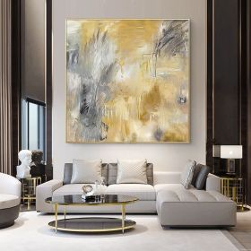 Yellow Gray Hand Painted Abstract Oil Canvas Painting Gold Wall Art Picture For Living Room Bedroom Home Decor (size: 80x80cm)