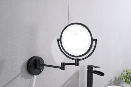 8 Inch LED Wall Mount Two-Sided Magnifying Makeup Vanity Mirror  Extension Finish 1X/3X Magnification Plug 360 Degree Rotation Waterproof Button Shavi (Color: Matte Black)