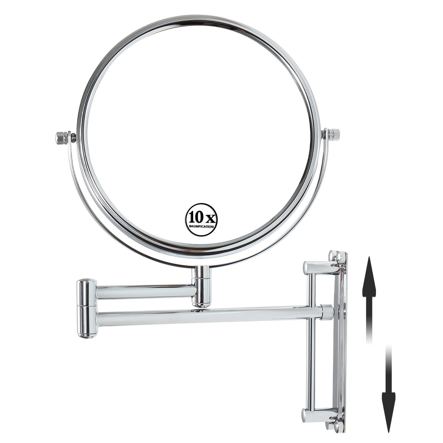 8-inch Wall Mounted Makeup Vanity Mirror, Height Adjustable, 1X / 10X Magnification Mirror, 360° Swivel with Extension Arm 8-inch Wall Mounted Makeup Vanity Mirror, Height Adjustable, 1X / 10X Magnification Mirror, 360° Swivel with Extension Arm
