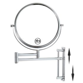 8-inch Wall Mounted Makeup Vanity Mirror, Height Adjustable, 1X / 10X Magnification Mirror, 360° Swivel with Extension Arm (Color: Chrome)