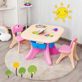 Kids Activity Table and Chair Set Play Furniture with Storage (Color: Pink)