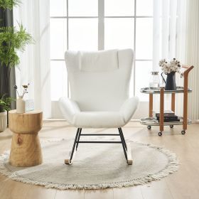 Rocking Chair Nursery, Solid Wood Legs Reading Chair with Teddy Fabric Upholstered , Nap Armchair for Living Rooms, Bedrooms, Offices, Best Gift,White (Color: as Pic)