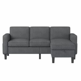 Best Choice Products Upholstered Sectional Sofa for Home, Apartment, Dorm, Bonus Room, Compact Spaces w/Chaise Lounge, 3-Seat, L-Shape Design, Reversi (Color: Dark Gray)
